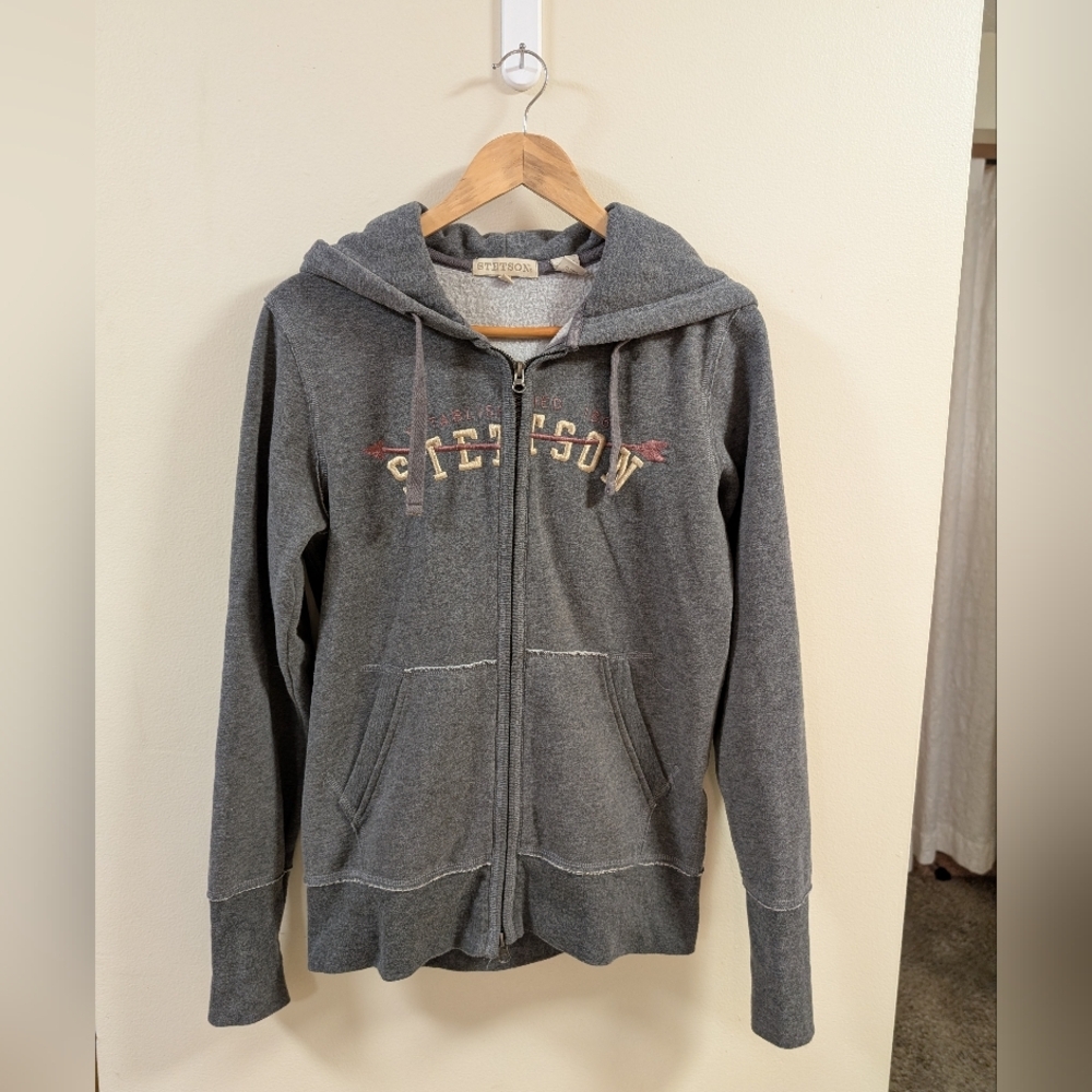 Stetson Gray Zip Hoodie full zip M Western Logo